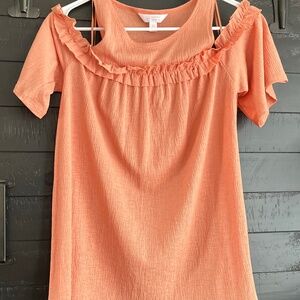 Lauren Conrad Womens Cold Shoulder Top Short Sleeve Orange Size XS